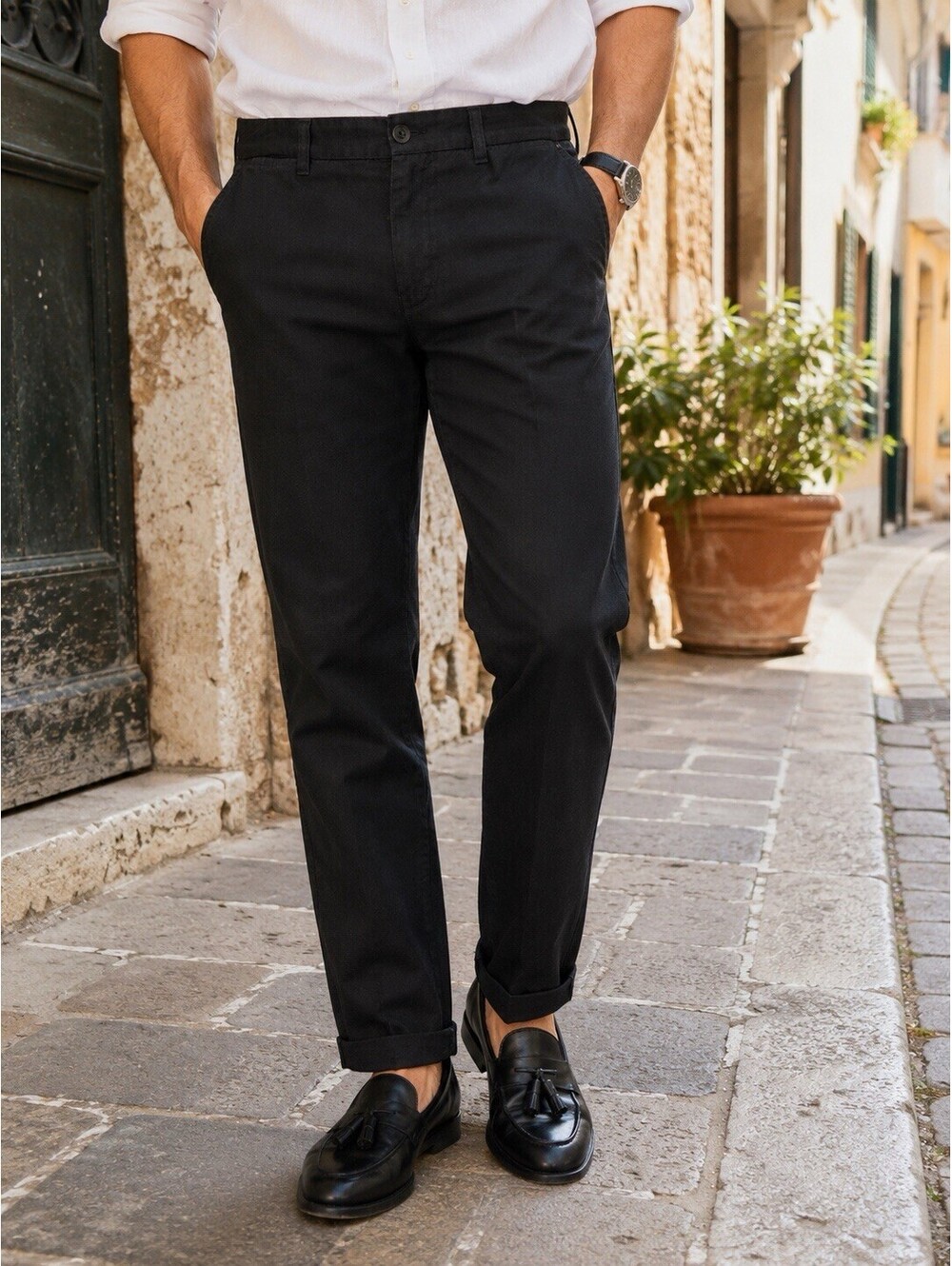 ZegnaSport Men’s Casual Pants Black Cotton Linen Blend Size 34 US / IT 50